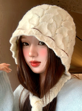 韩系花瓣软糯毛绒针织帽女冬季