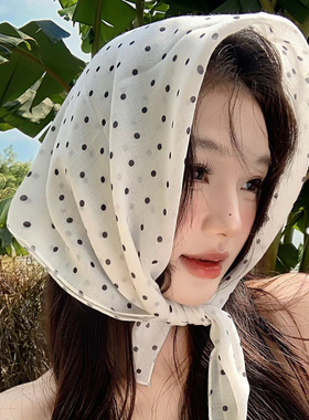 法式波点丝巾系脖高级感小领巾女