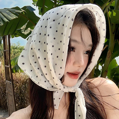 法式波点丝巾系脖高级感小领巾女