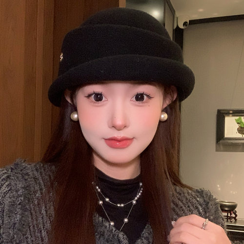 赫本风黑色千金礼帽女秋冬高级感