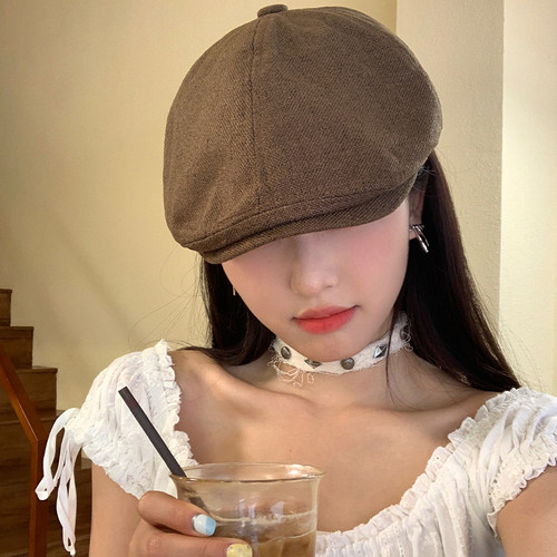 美式街头复棕色棉麻前进帽女百搭