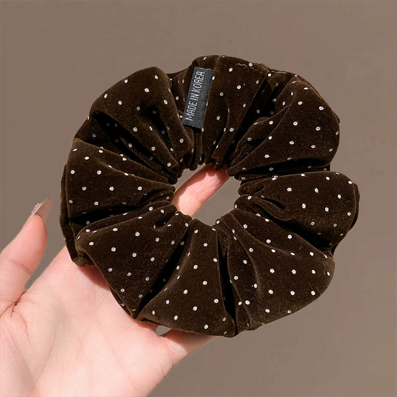 韩系咖色波点丝绒头花大肠发圈女