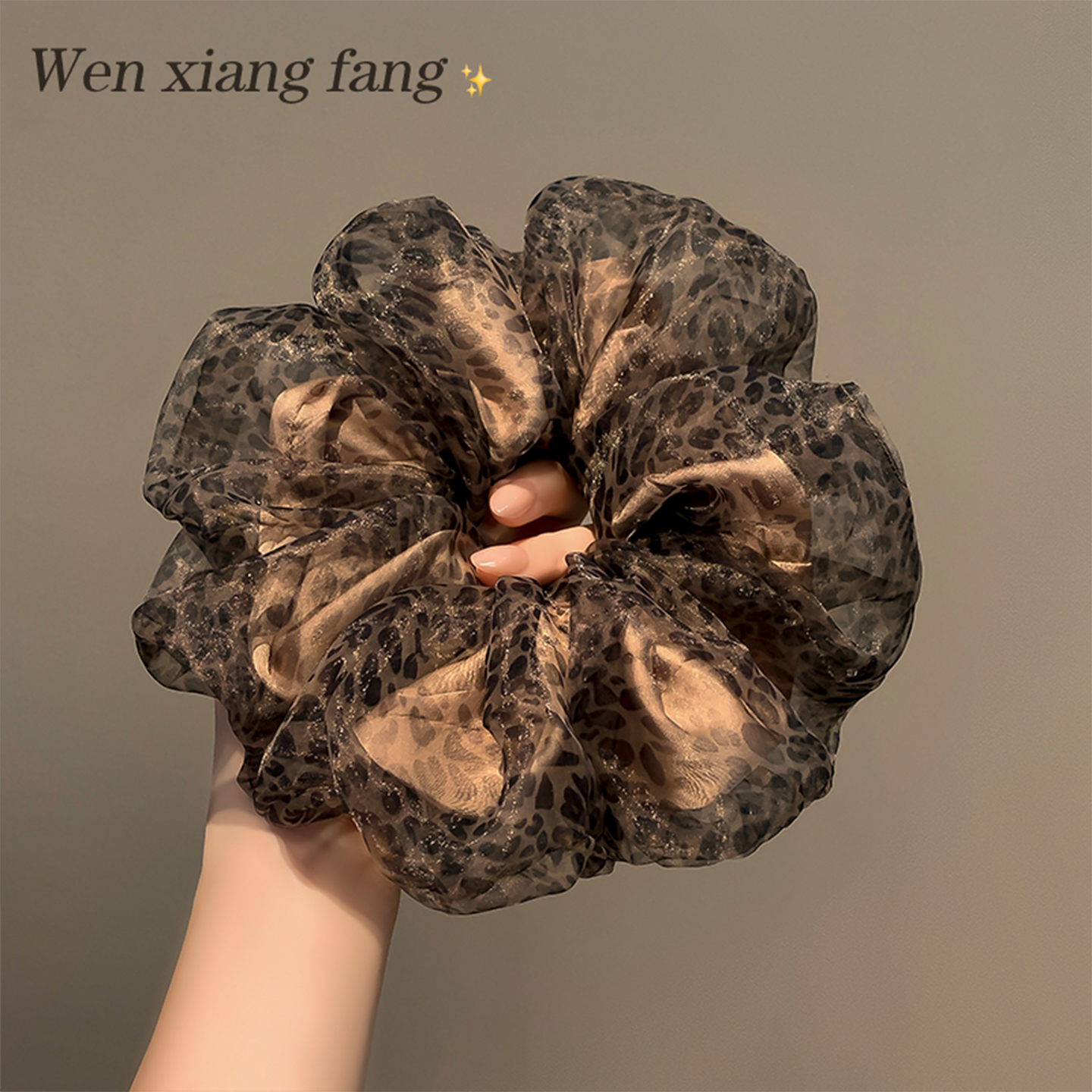 法式蕾丝豹纹超大号大肠发圈女