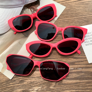 粉色猫眼墨镜女ins高级感辣妹街拍防紫外线防晒太阳眼镜大脸显瘦