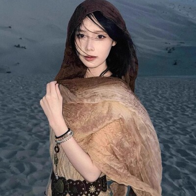 废土风西北沙漠旅游穿搭棉麻围巾