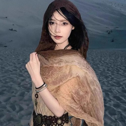 废土风西北沙漠旅游穿搭棉麻围巾