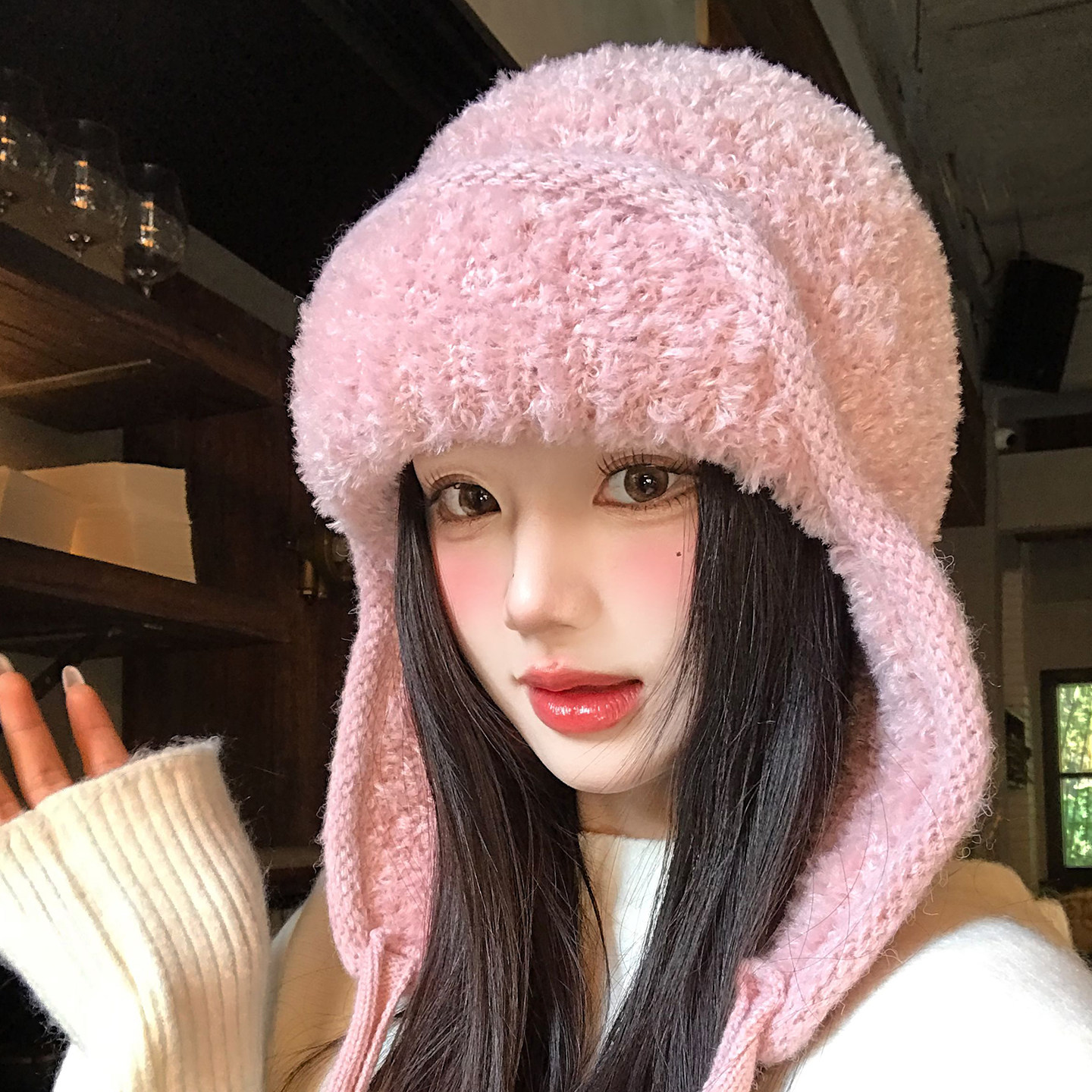 甜美粉色针织护耳雷锋帽女冬季大头围显脸小保暖防寒套头毛线帽子,服饰配件/皮带/帽子/围巾,帽子,淘宝优惠券,粉丝福利购,淘宝优惠卷