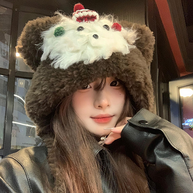可爱小狗毛绒帽子女2025年秋冬季