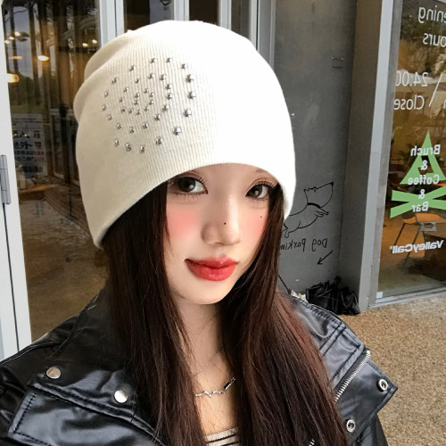 小众y2k辣妹风烫钻针织堆堆帽女