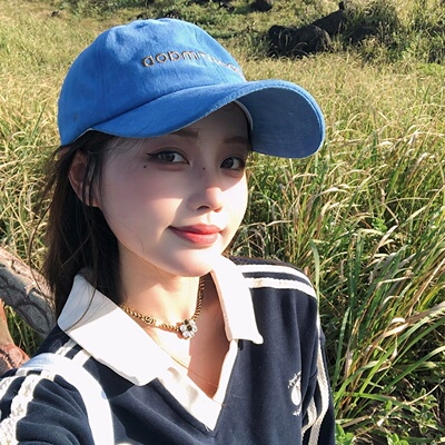 韩系蓝色遮阳棒球帽子女款宽帽檐