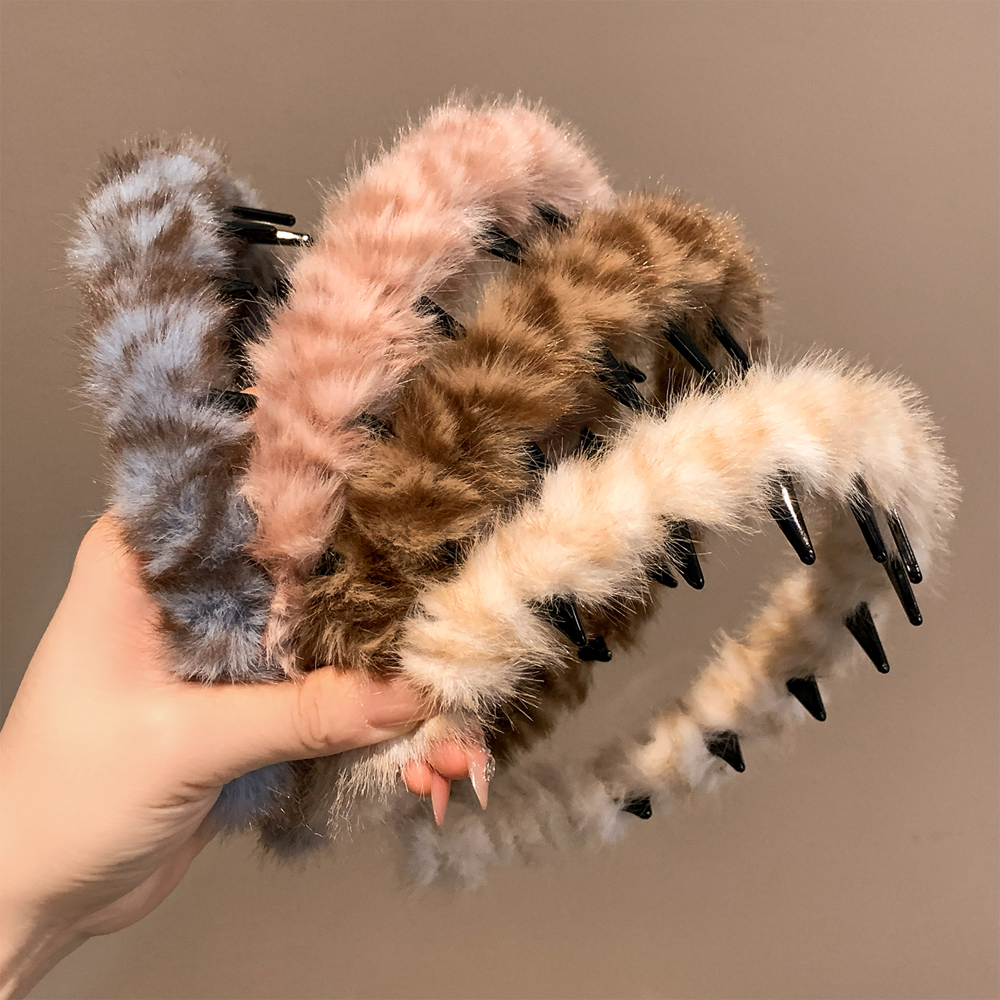 毛茸茸豹纹带齿发箍女秋冬高级感