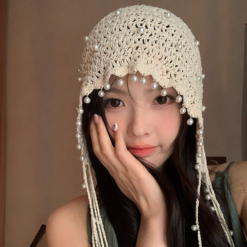 复古手工镂空针织帽子女夏季波西