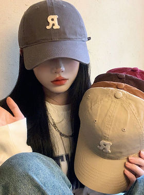 R标棒球帽女宽帽檐加大加深鸭舌帽韩版显脸小大头围长帽檐帽子潮