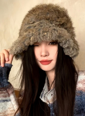 兔毛帽子女秋冬季保暖加厚防寒毛