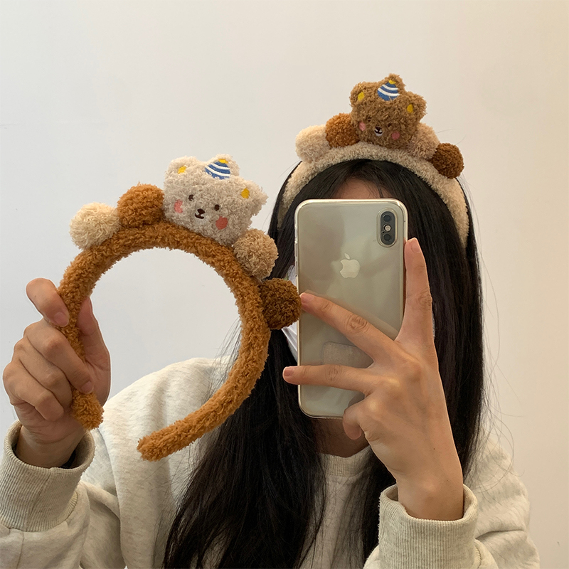 卡通可爱小熊发箍毛绒洗脸