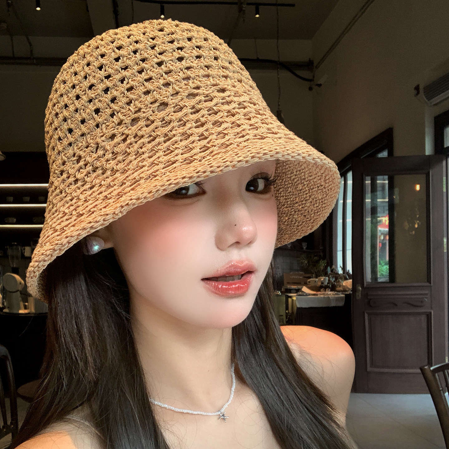 镂空编织渔夫帽女夏薄款透气遮阳图片