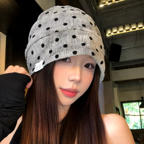 韩系复古波点堆堆帽女2026春薄款