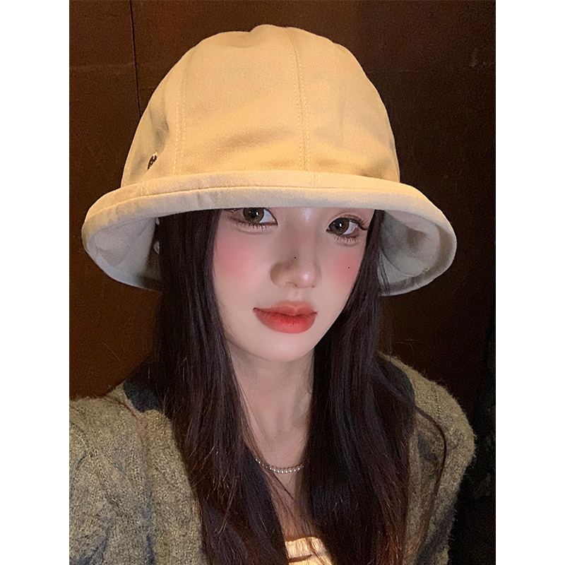 日系棉麻纯色卷边渔夫帽女大头围