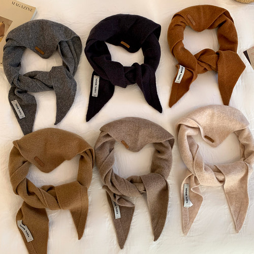 羊毛混纺复古美拉德小围巾女秋冬