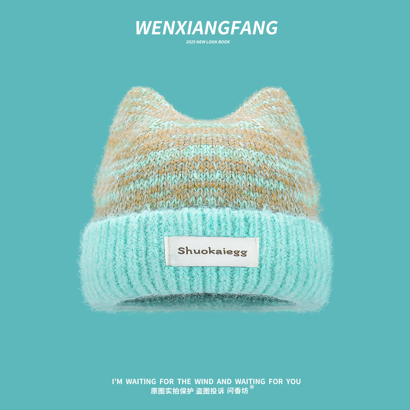 可爱猫耳朵薄荷绿毛线帽女冬季加厚保暖冷帽大头围显脸小针织帽子,服饰配件/皮带/帽子/围巾,帽子,淘宝优惠券,粉丝福利购,淘宝优惠卷