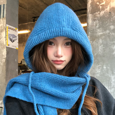 蓝色氛围感针织巴拉克拉法帽女冬