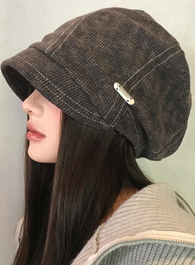 美式复古针织金属小标堆堆帽女秋冬素颜大头围显脸小冷帽包头帽子