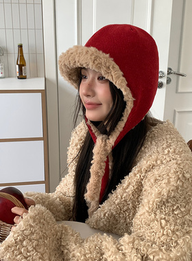 安可拉红色毛绒雷锋帽女2026年