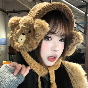 可爱小熊绑带毛绒耳罩女冬季保暖加厚骑行防风护耳学生耳包耳捂子