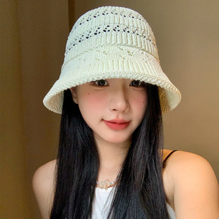 薄款 日系镂空针织渔夫帽子女夏季 透气盆帽显脸小遮阳防晒水桶帽潮