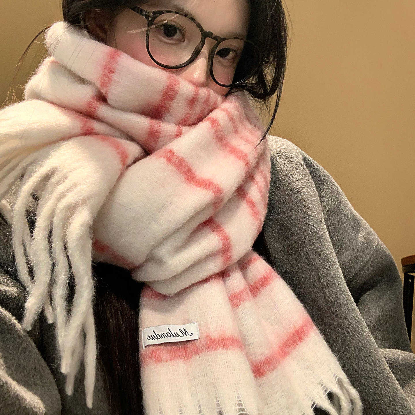 马海毛条纹针织围巾女秋冬季韩系