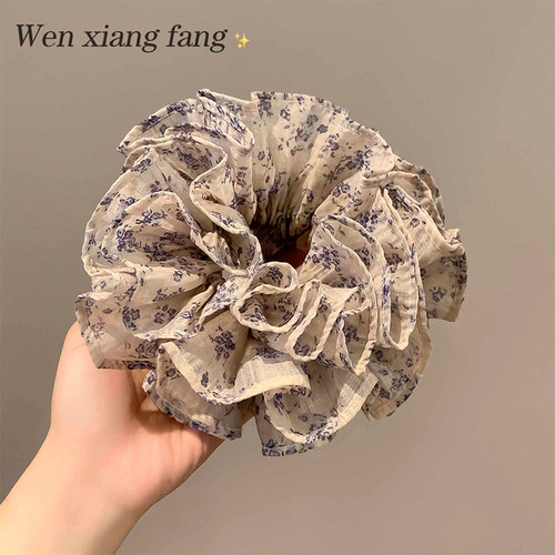 新中式花型大肠发圈女复古碎花