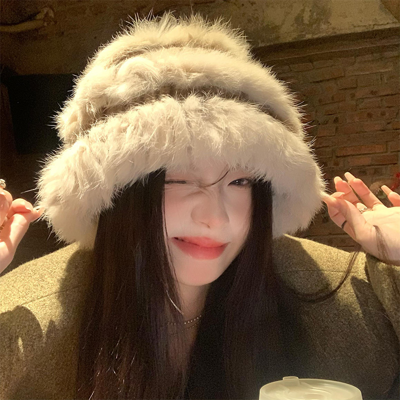 韩版百搭显脸小加厚保暖兔毛帽子