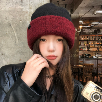 双面可戴针织撞色毛线帽女秋冬
