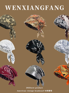 欧美风y2k头巾女2025新款夏季薄款透气包头丝巾复古亚文化三角巾