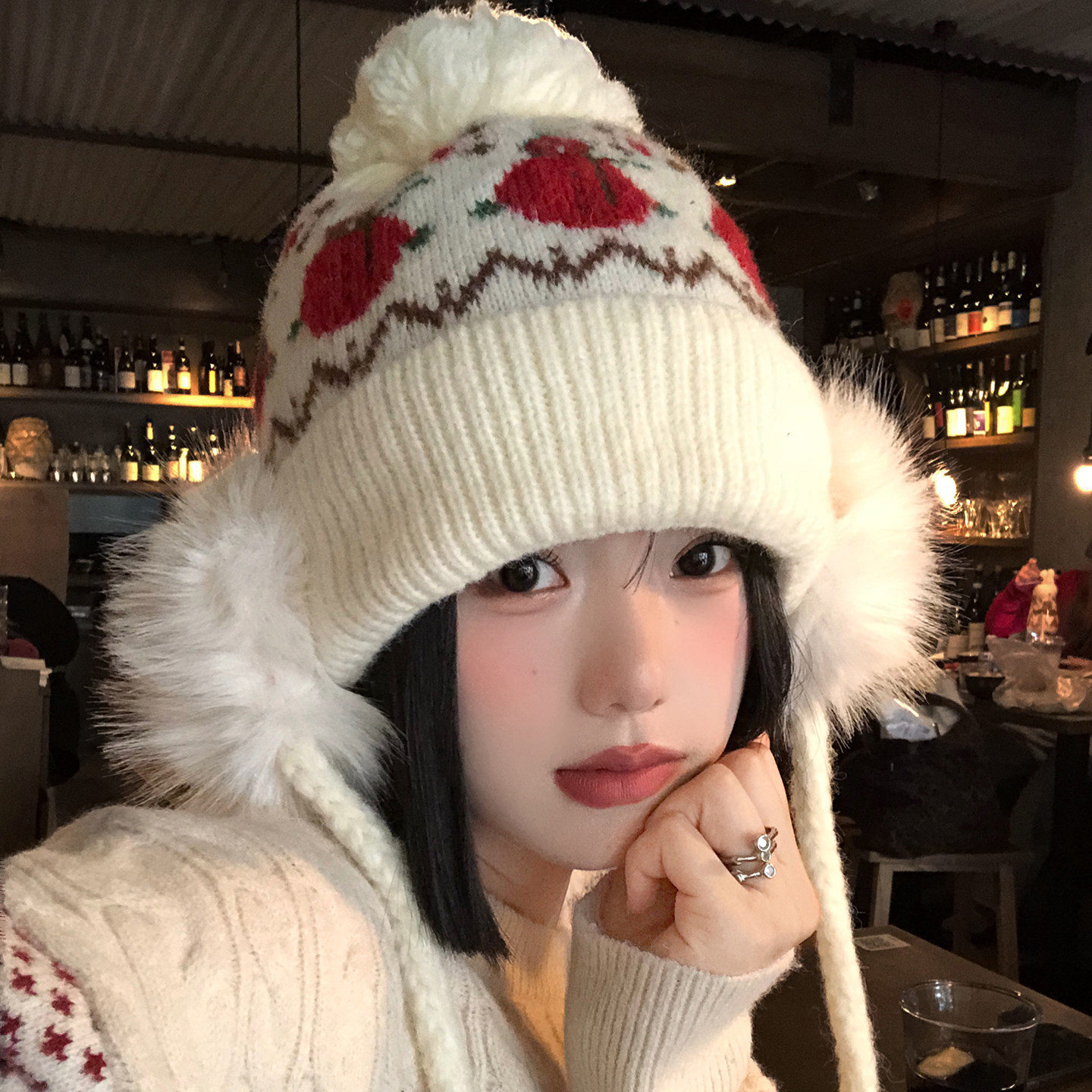 费尔岛提花可爱小雪人针织帽女冬季氛围感显脸小保暖护耳毛线帽子,服饰配件/皮带/帽子/围巾,帽子,淘宝优惠券,粉丝福利购,淘宝优惠卷