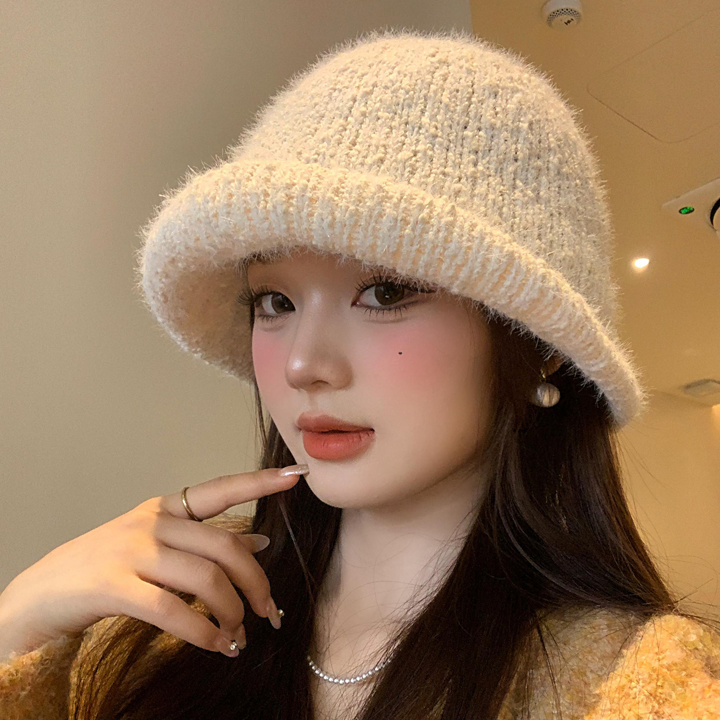 高级感卷边针织渔夫帽女秋冬季