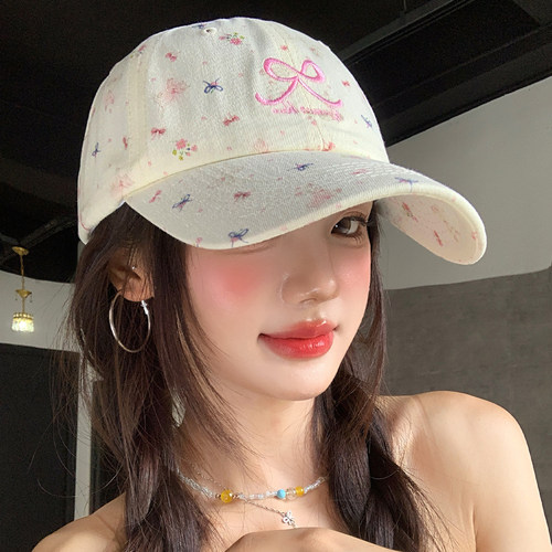 韩系碎花蝴蝶结刺绣棒球帽女春夏