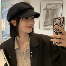 报童帽显脸小八角帽大头围画家帽子 黑色鸭舌贝雷帽女2025秋冬新款