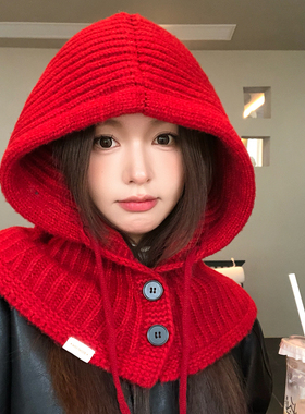 红色巴拉克拉法帽女韩系大头围