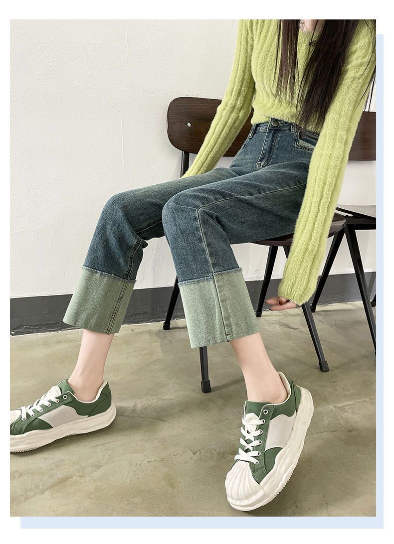 复古直筒牛仔裤女春秋新款设计感卷边高腰显瘦弹力百搭九分烟管裤，女装牛仔裤，非凡制衣厂