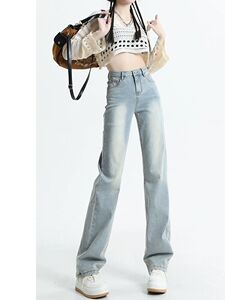 浅色直筒牛仔裤女夏季2024新款窄版阔腿裤小个子高腰宽松烟管裤子,女装牛仔裤,非凡制衣厂