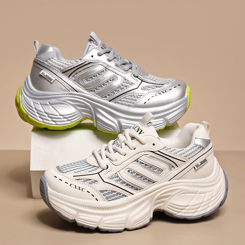 休闲厚底时尚百搭透气网面老爹鞋春季新款旅游增高跑步鞋41大码