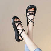 34罗马凉鞋 女夏2024年新款 一字带软底平底仙女风42大码 33小码 凉鞋