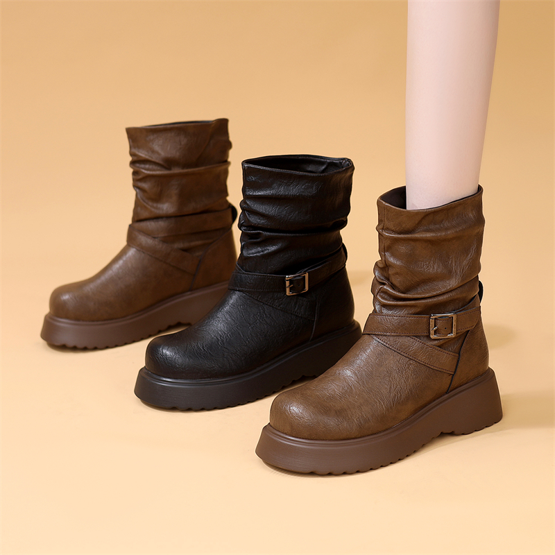 34小码坡跟短靴女新款防滑裤管靴