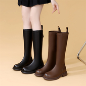34小码 高靴女平底大筒围高筒靴两穿厚底骑士靴弹力中筒靴43大码