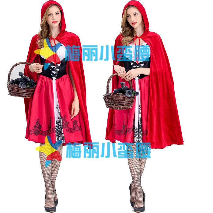 新款成人女小红帽表演服公主裙小红帽衣服 化妆舞会万圣节cos服装