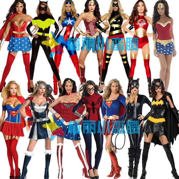 万圣节服装超人服蜘蛛侠成人女美国队长化装舞会表演晚礼服演出