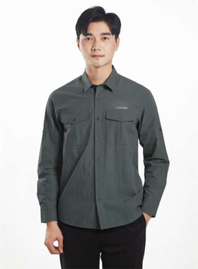 CARAVA喀尔沃男春夏户外弹力透气长袖速干衬衣纯色复古休闲552103