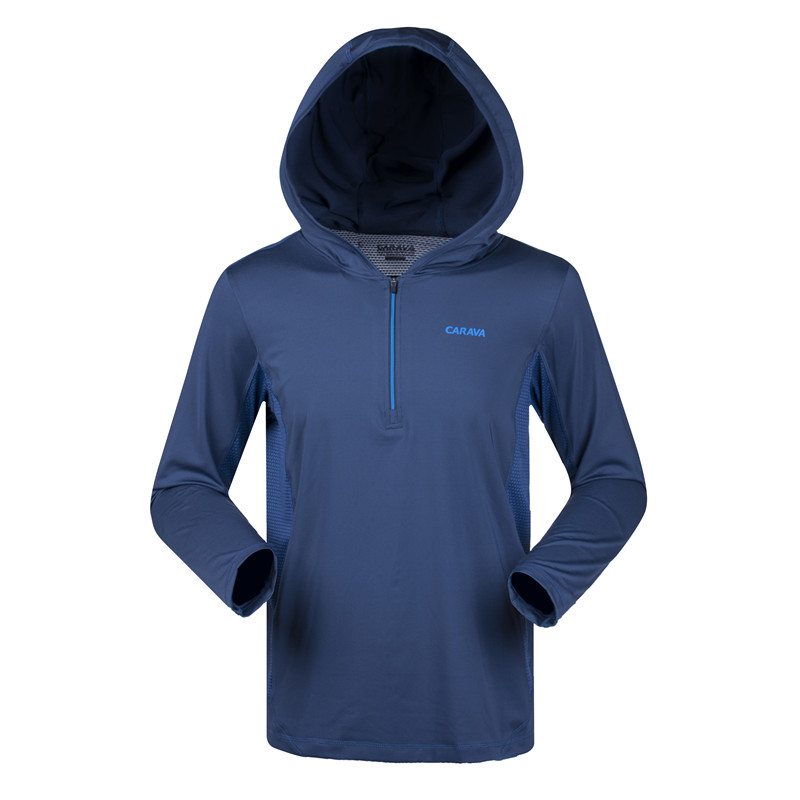 正品CARAVA喀尔沃 男 户外弹力速干长袖T恤半开胸功能T恤 826087