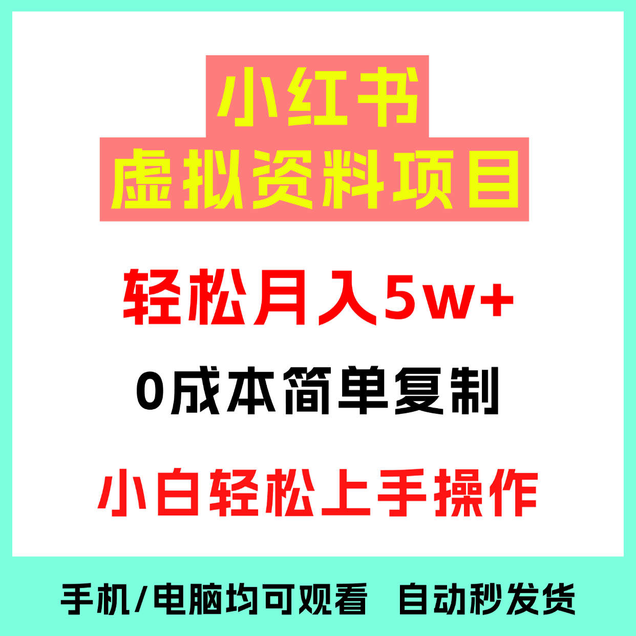 小红书虚拟资料项目，0成本简单复制，轻松月入5w+副业【揭秘】